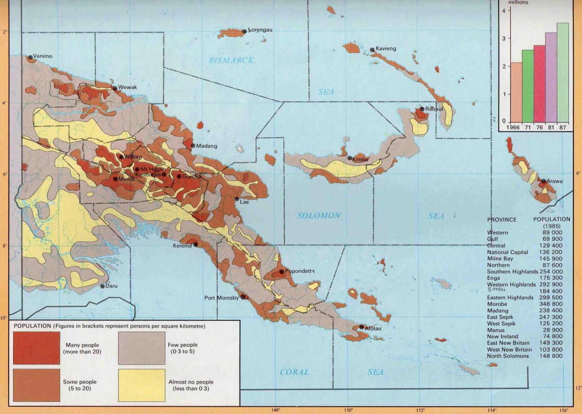 χάρτης της παπούα-νέα γουινέα πληθυσμού