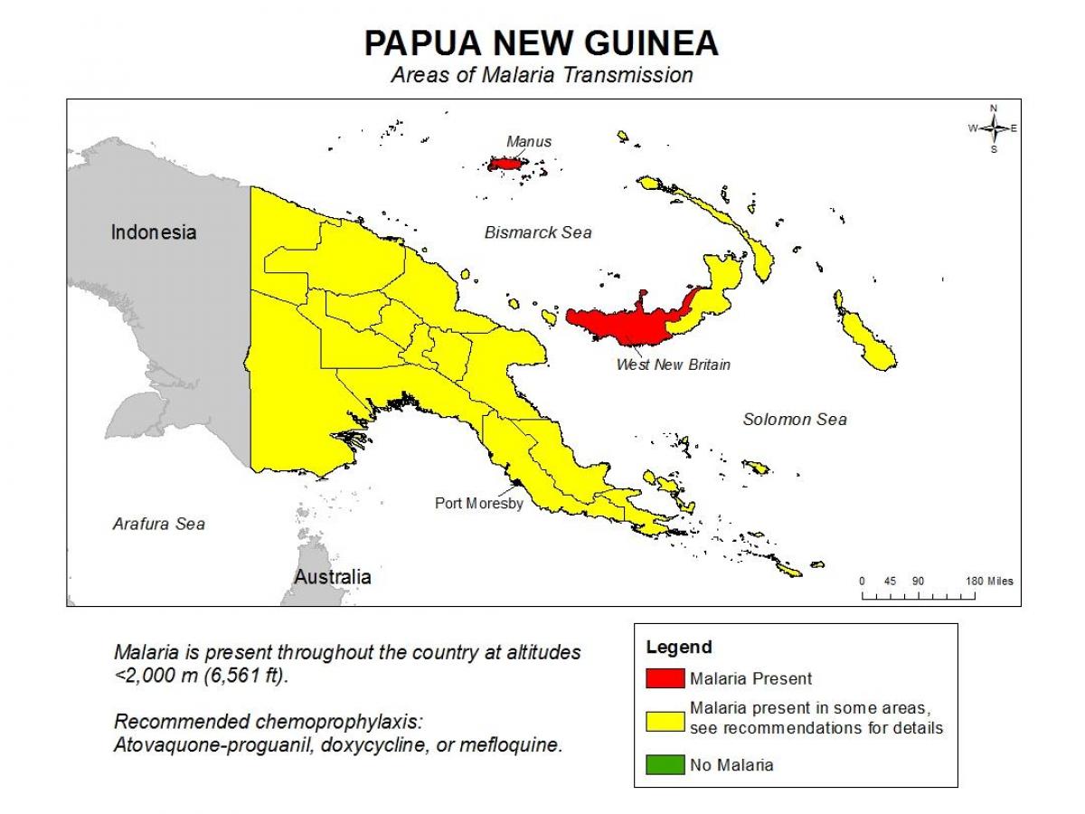 χάρτης της παπούα-νέα γουινέα για την ελονοσία